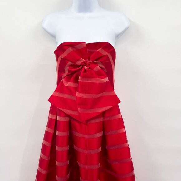 Sachin & Babi Reese Striped Bow Strapless Ball Gown Slit Maxi Dress Red Size 2 - Picture 6 of 11